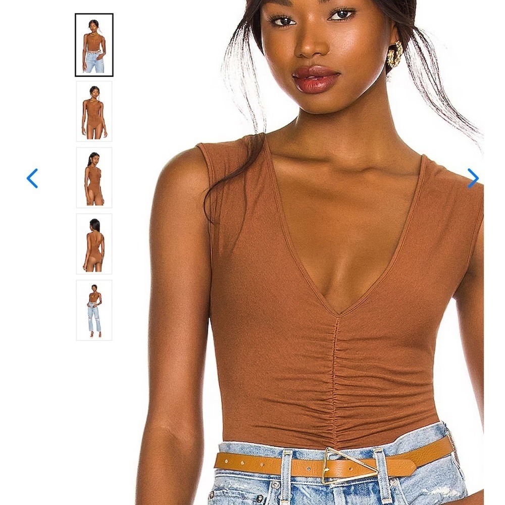 Agolde Brown Ruched V-Neck Top